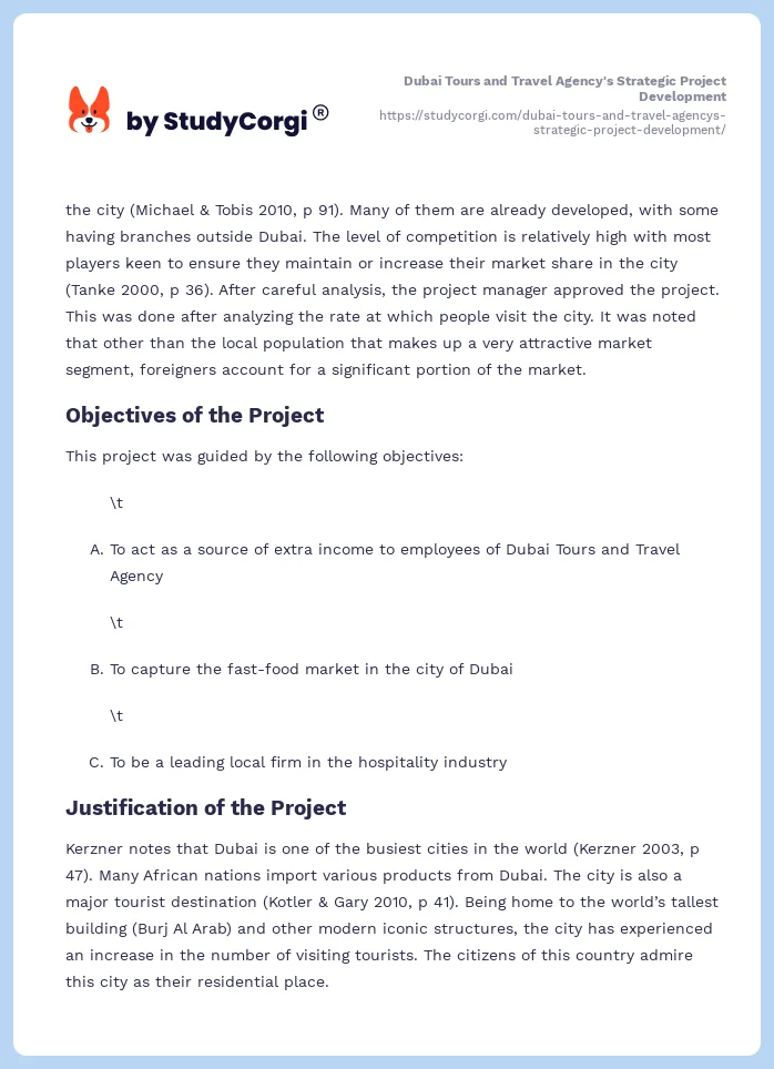 Dubai Tours and Travel Agency's Strategic Project Development. Page 2