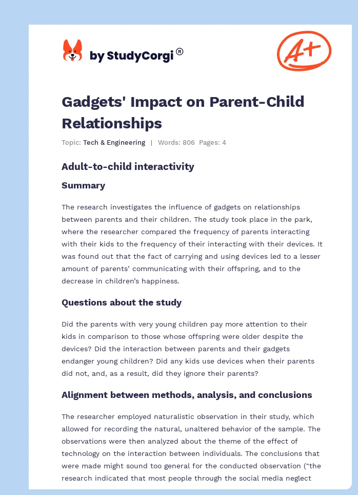 Gadgets' Impact on Parent-Child Relationships. Page 1