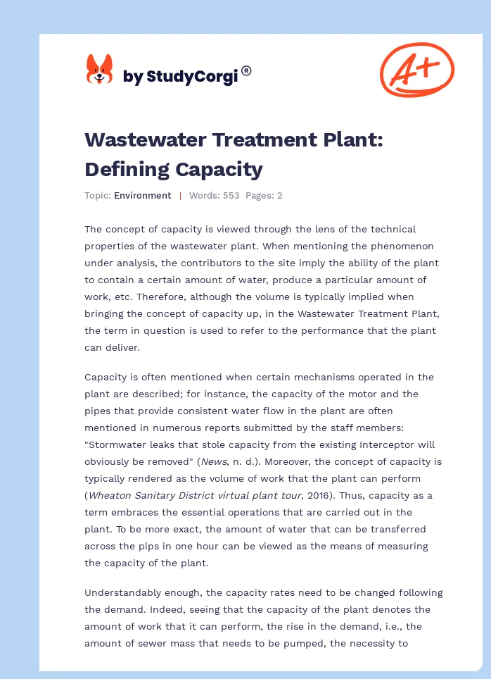 Wastewater Treatment Plant: Defining Capacity. Page 1