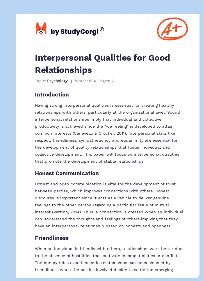 Interpersonal Qualities for Good Relationships. Page 1