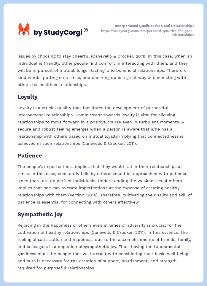 Interpersonal Qualities for Good Relationships. Page 2