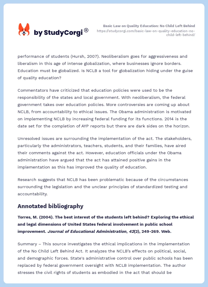 Basic Law on Quality Education: No Child Left Behind. Page 2