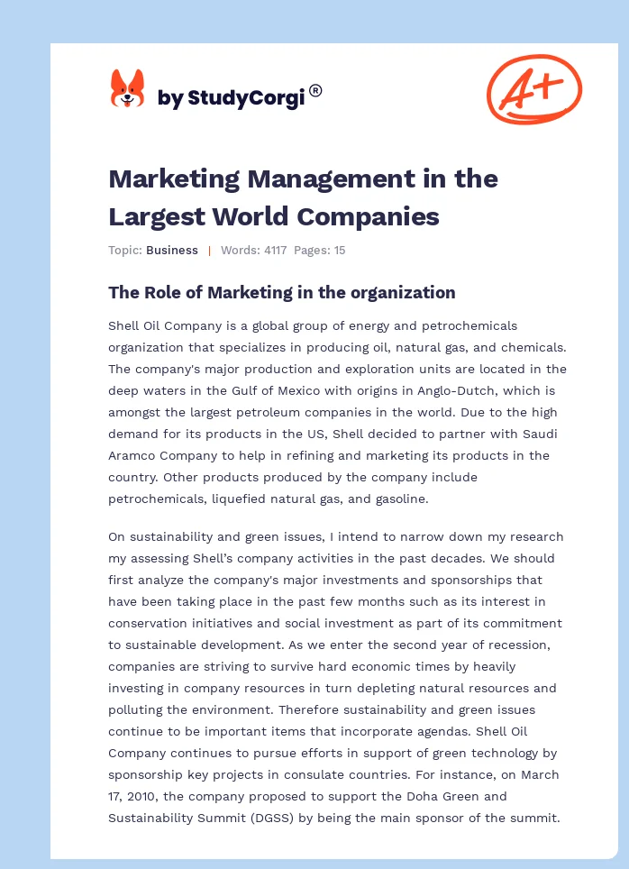 Marketing Management in the Largest World Companies. Page 1