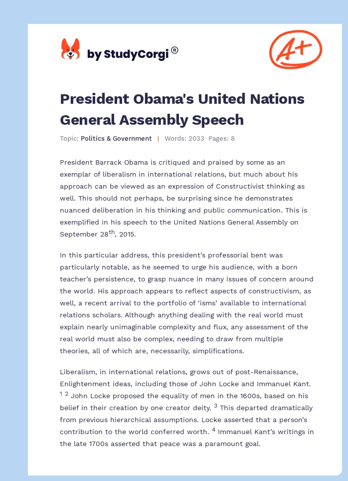 President Obama's United Nations General Assembly Speech. Page 1