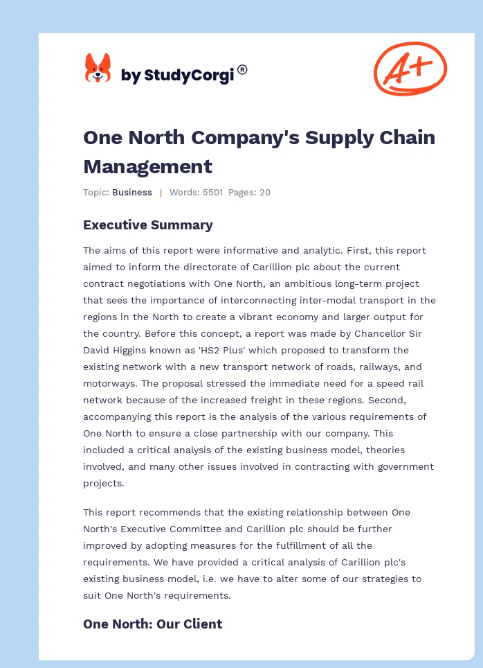 One North Company's Supply Chain Management. Page 1