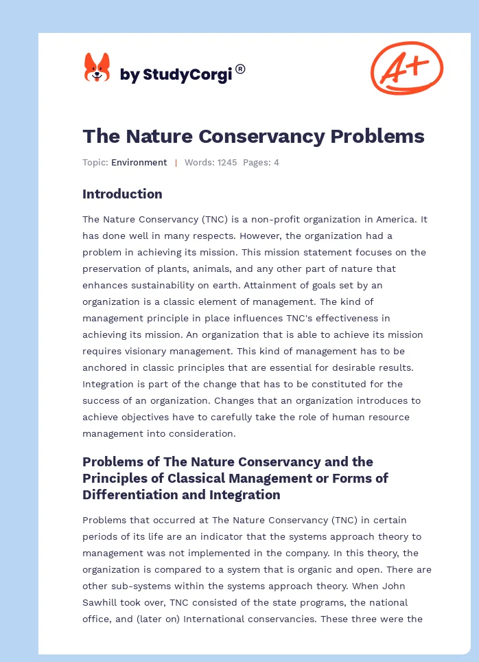 The Nature Conservancy Problems. Page 1