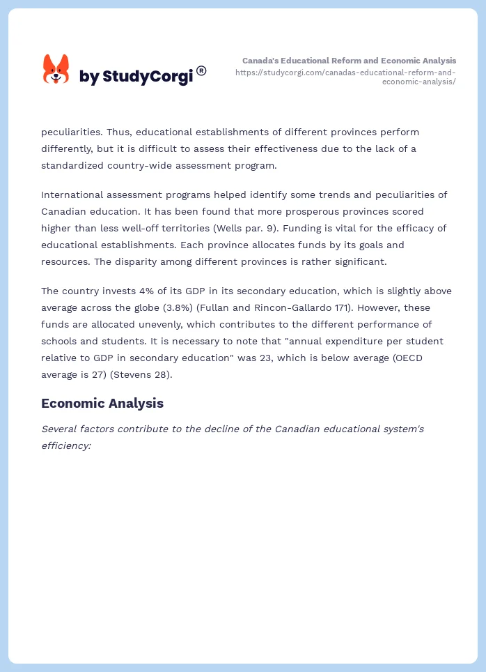 Canada's Educational Reform and Economic Analysis. Page 2