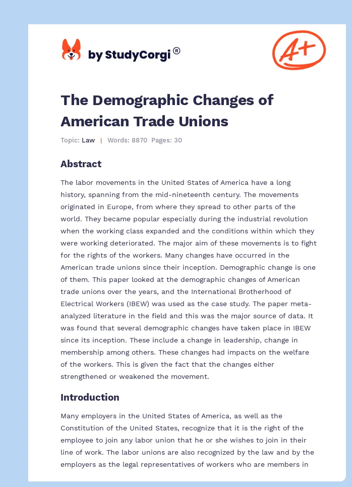 The Demographic Changes of American Trade Unions. Page 1