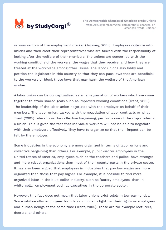 The Demographic Changes of American Trade Unions. Page 2