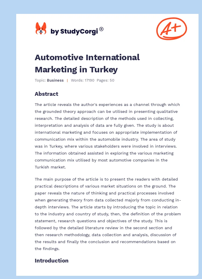 Automotive International Marketing in Turkey. Page 1