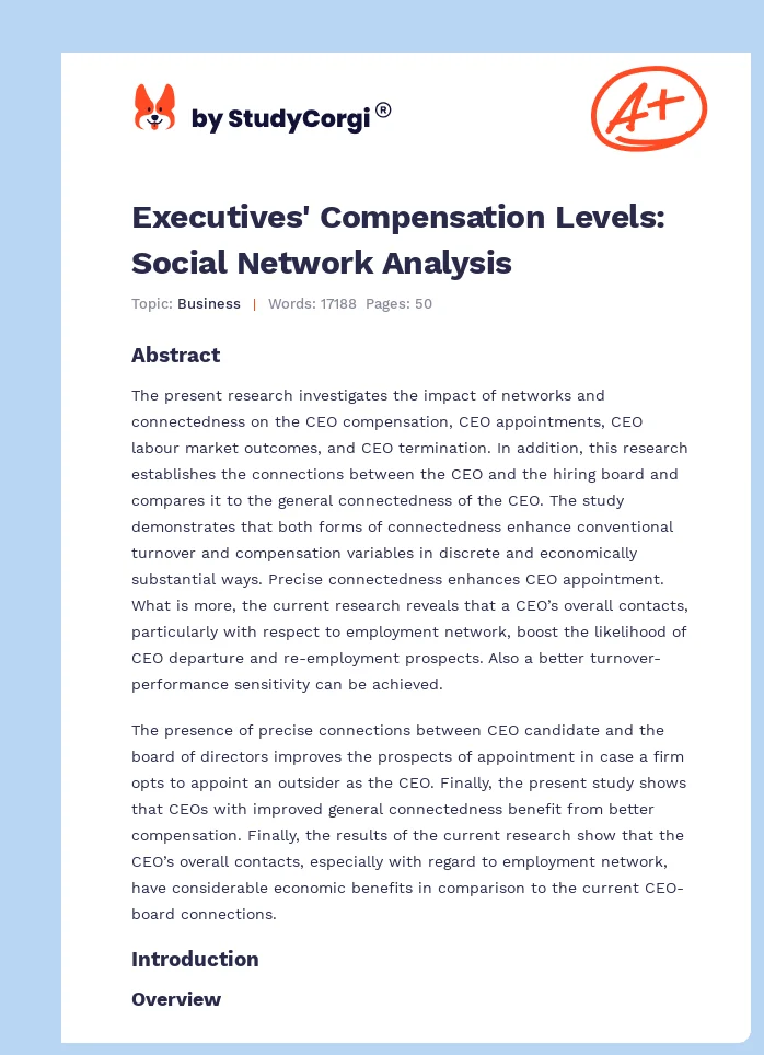 Executives' Compensation Levels: Social Network Analysis. Page 1