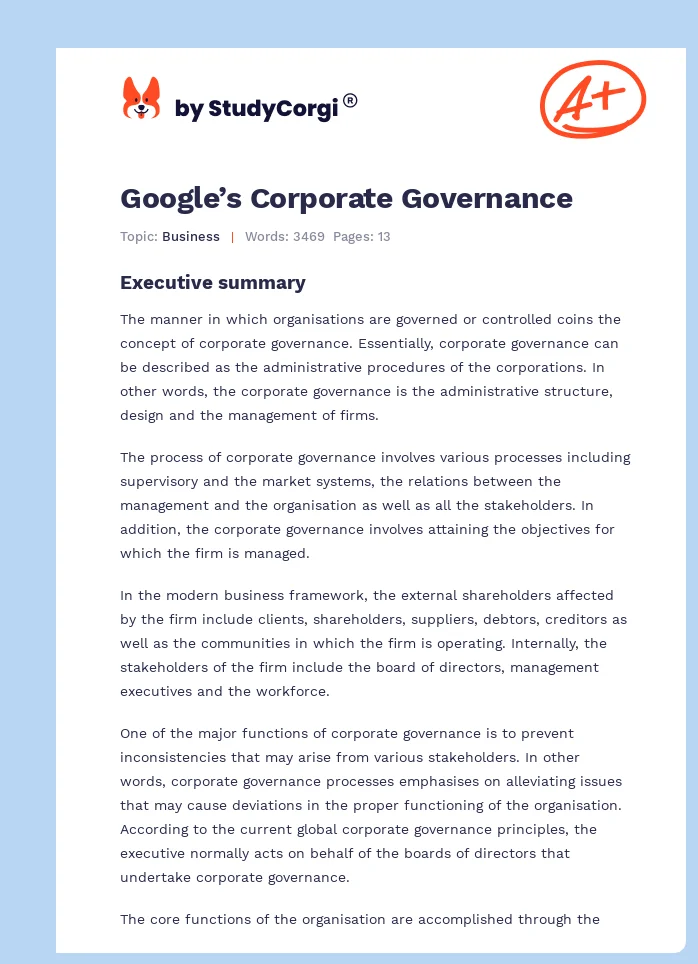 Google’s Corporate Governance. Page 1