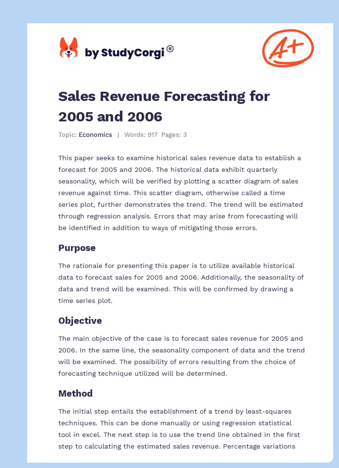 Sales Revenue Forecasting for 2005 and 2006. Page 1