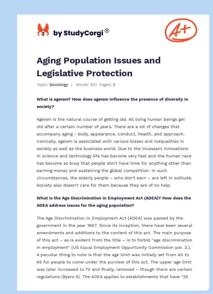 Aging Population Issues and Legislative Protection. Page 1