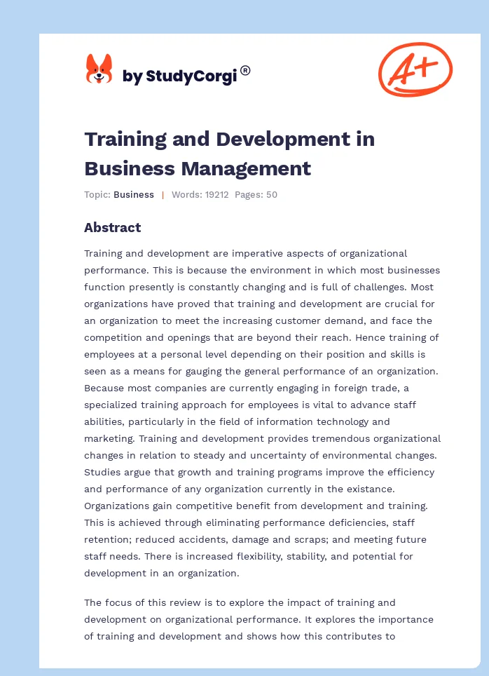 Training and Development in Business Management. Page 1