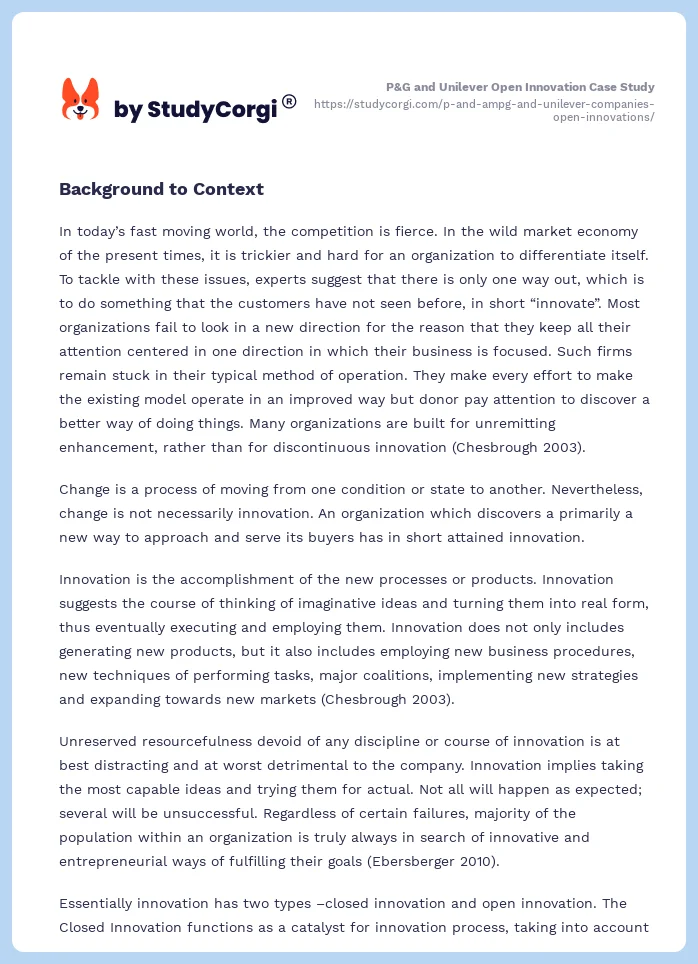 P&G and Unilever Open Innovation Case Study. Page 2