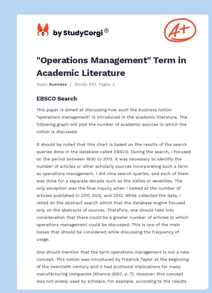 "Operations Management" Term in Academic Literature. Page 1