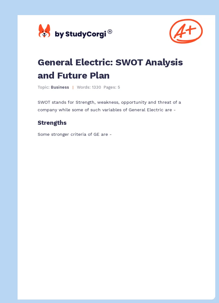 General Electric: SWOT Analysis and Future Plan. Page 1