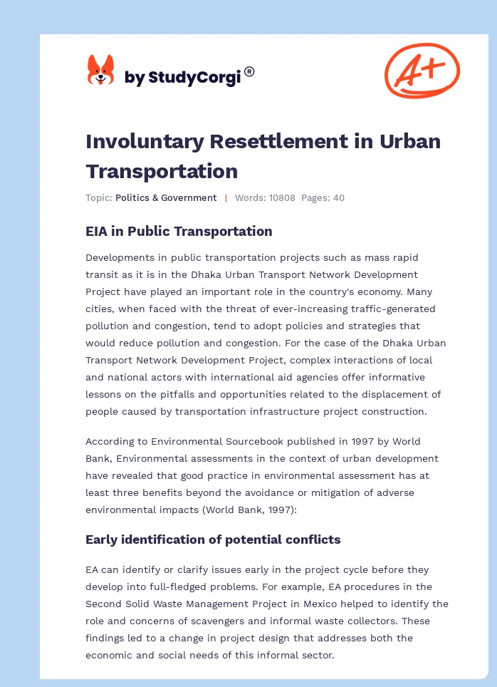 Involuntary Resettlement in Urban Transportation. Page 1