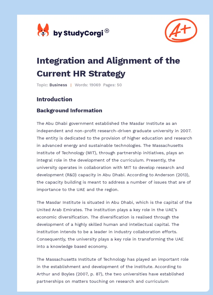 Integration and Alignment of the Current HR Strategy. Page 1