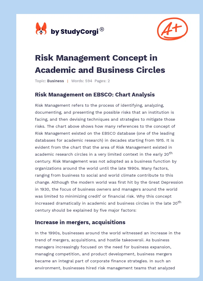 Risk Management Concept in Academic and Business Circles. Page 1
