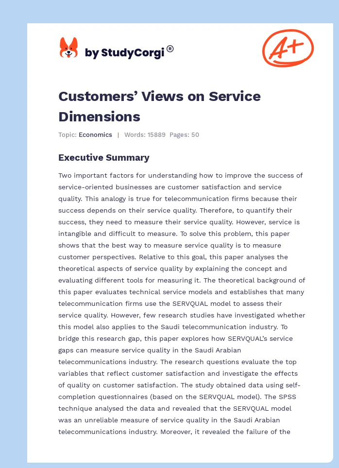 Customers’ Views on Service Dimensions. Page 1