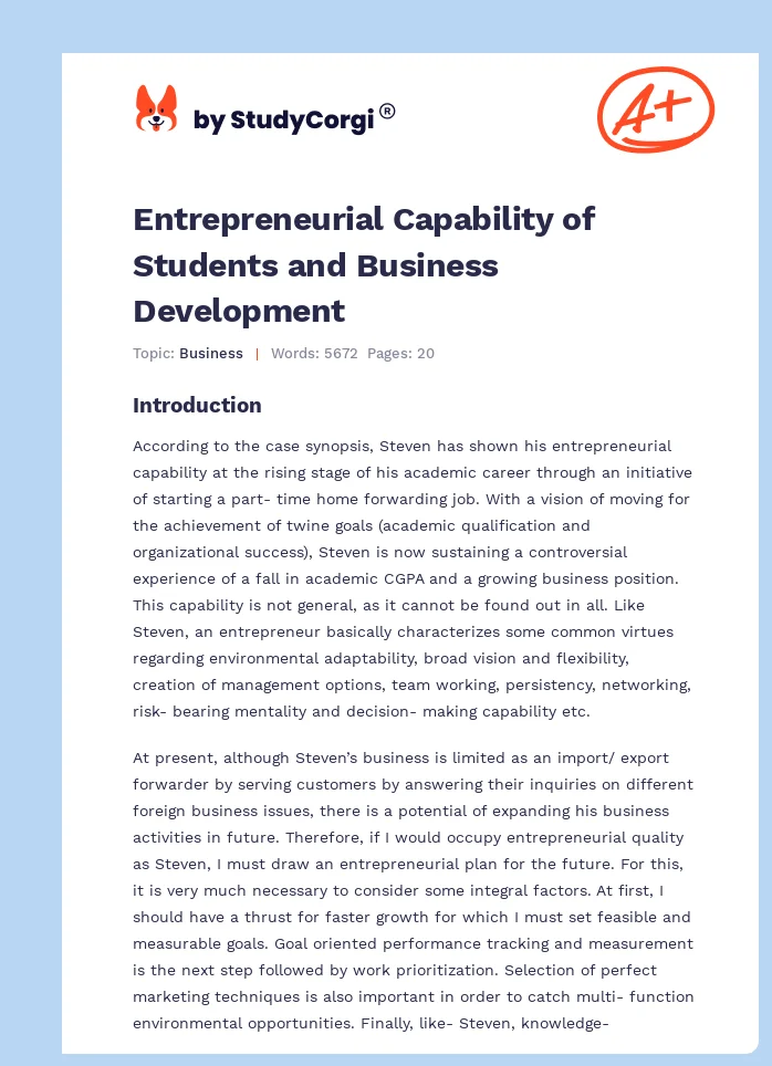 Entrepreneurial Capability of Students and Business Development. Page 1