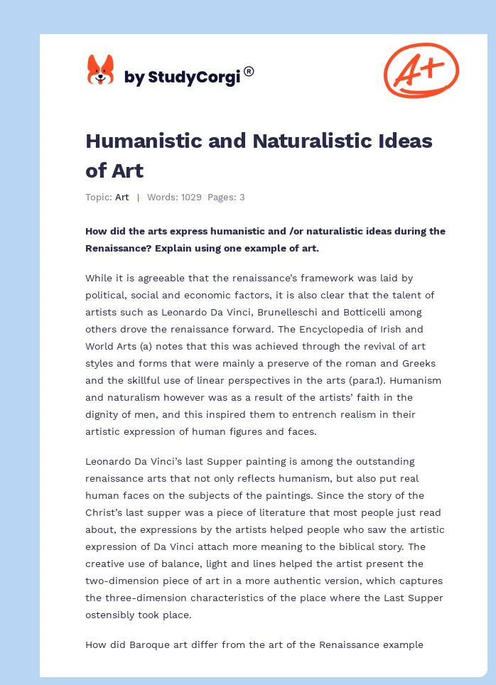 Humanistic and Naturalistic Ideas of Art. Page 1