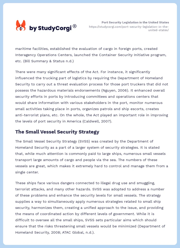 Port Security Legislation in the United States. Page 2