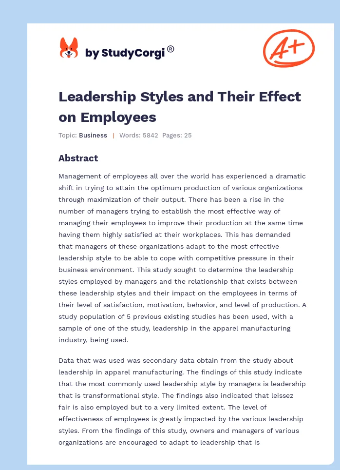 Leadership Styles and Their Effect on Employees. Page 1
