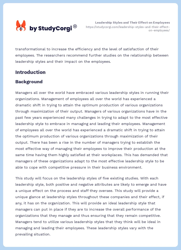 Leadership Styles and Their Effect on Employees. Page 2