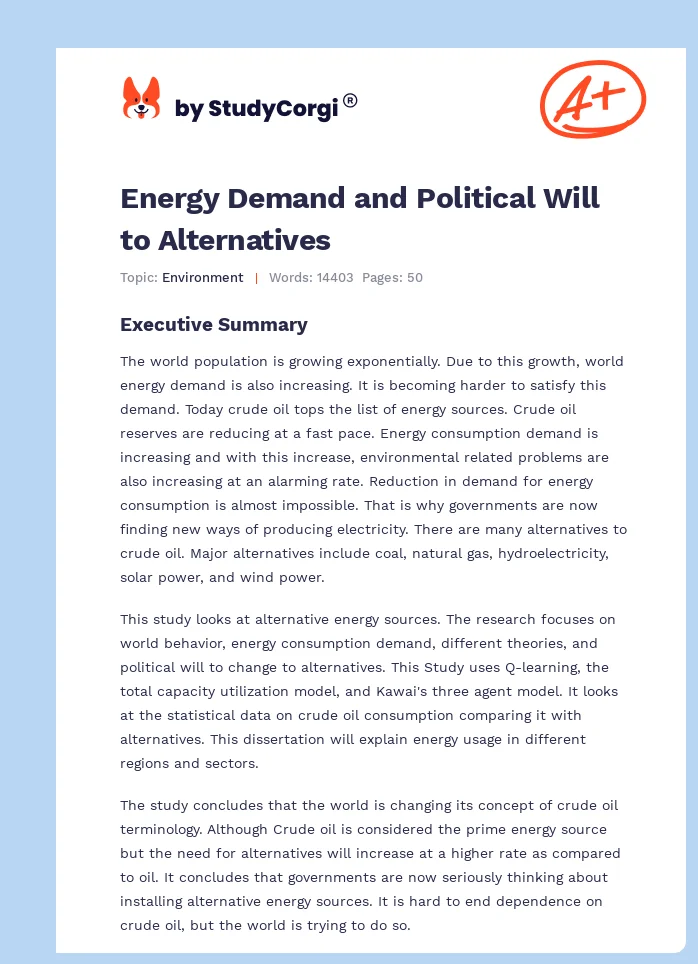 Energy Demand and Political Will to Alternatives. Page 1