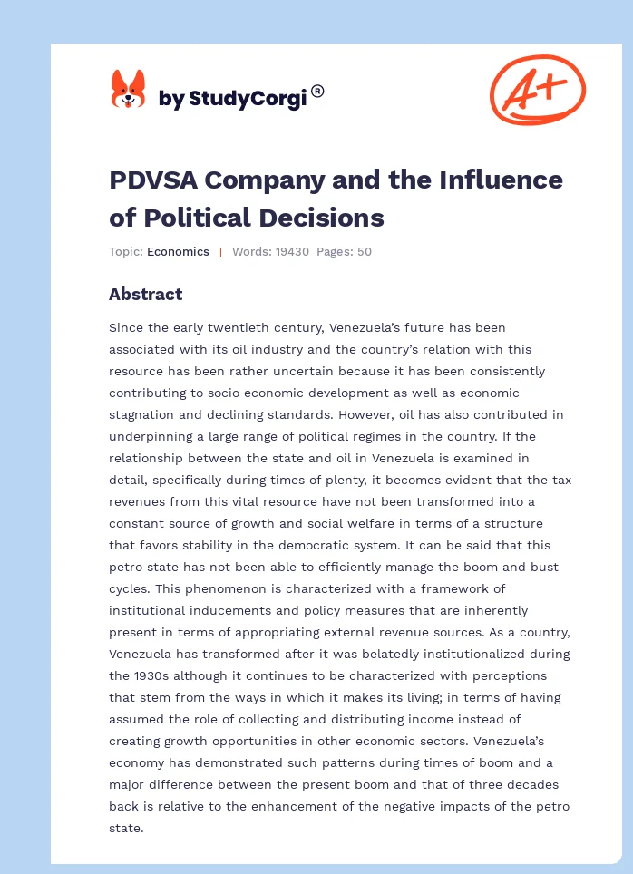 PDVSA Company and the Influence of Political Decisions. Page 1