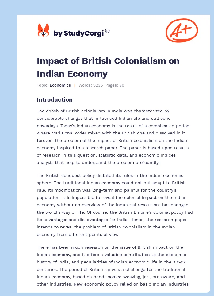 Impact of British Colonialism on Indian Economy. Page 1