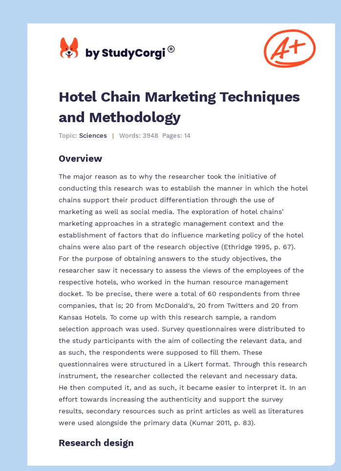 Hotel Chain Marketing Techniques and Methodology. Page 1