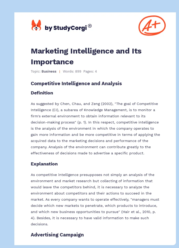Marketing Intelligence and Its Importance. Page 1