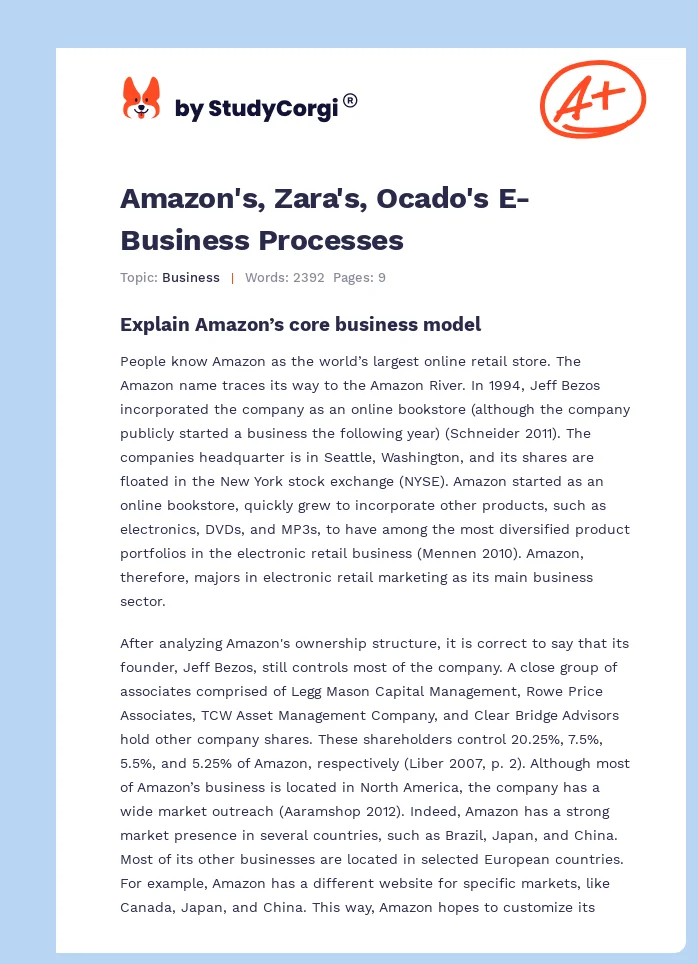 Amazon's, Zara's, Ocado's E-Business Processes. Page 1