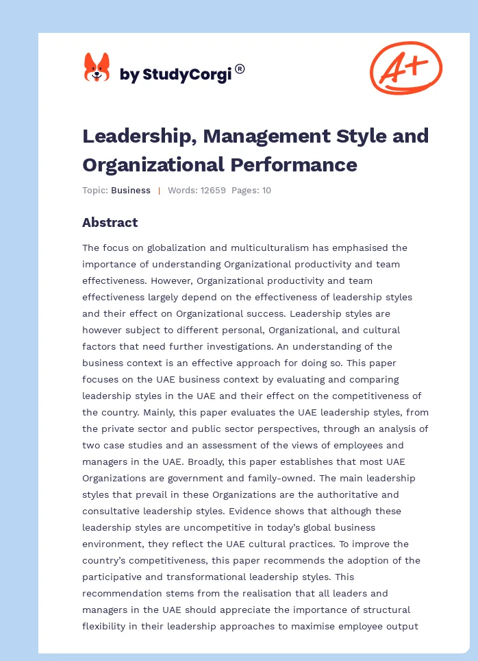 Leadership, Management Style and Organizational Performance. Page 1