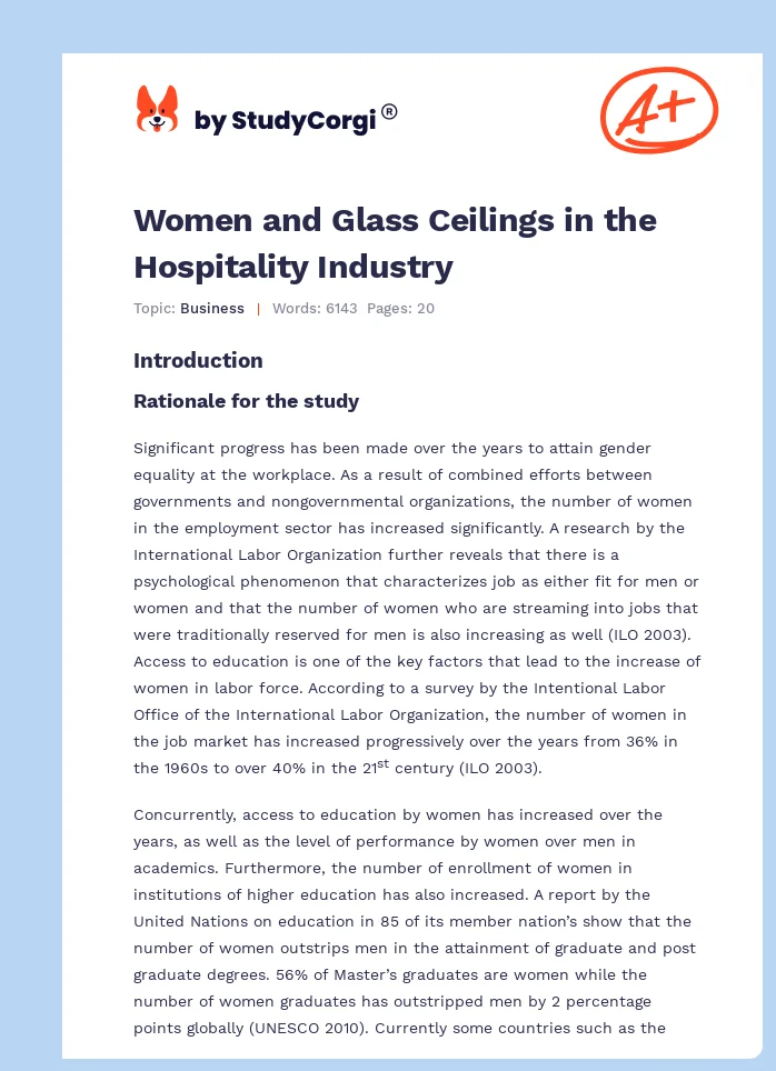 Women and Glass Ceilings in the Hospitality Industry. Page 1