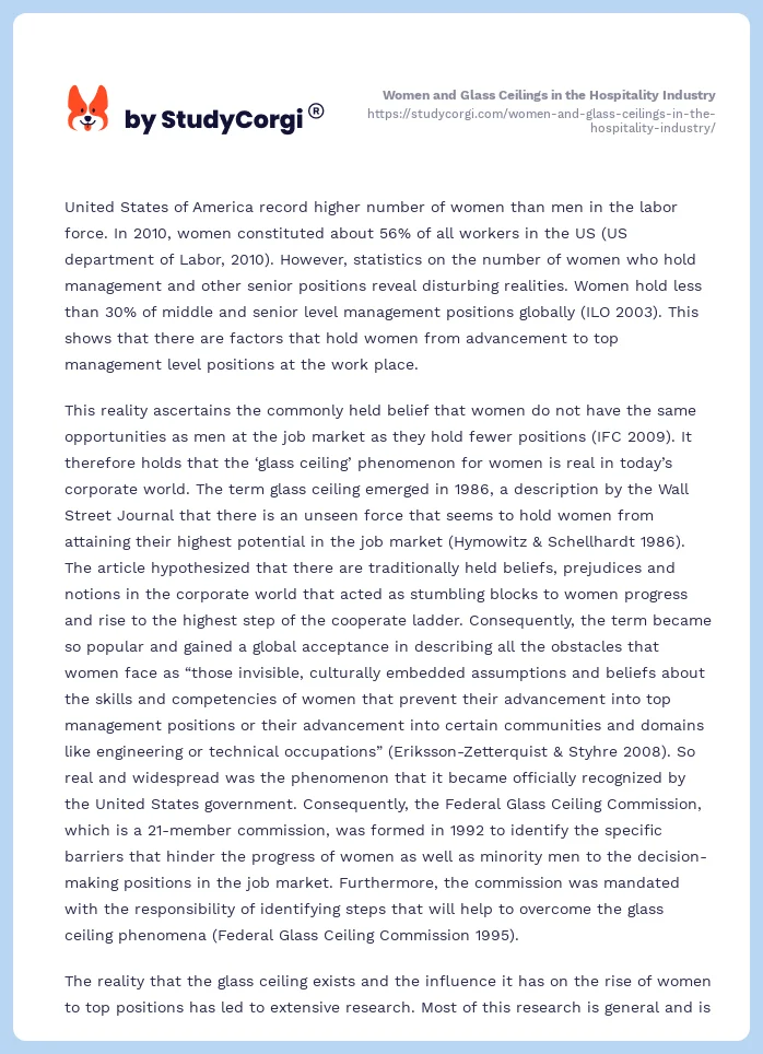 Women and Glass Ceilings in the Hospitality Industry. Page 2