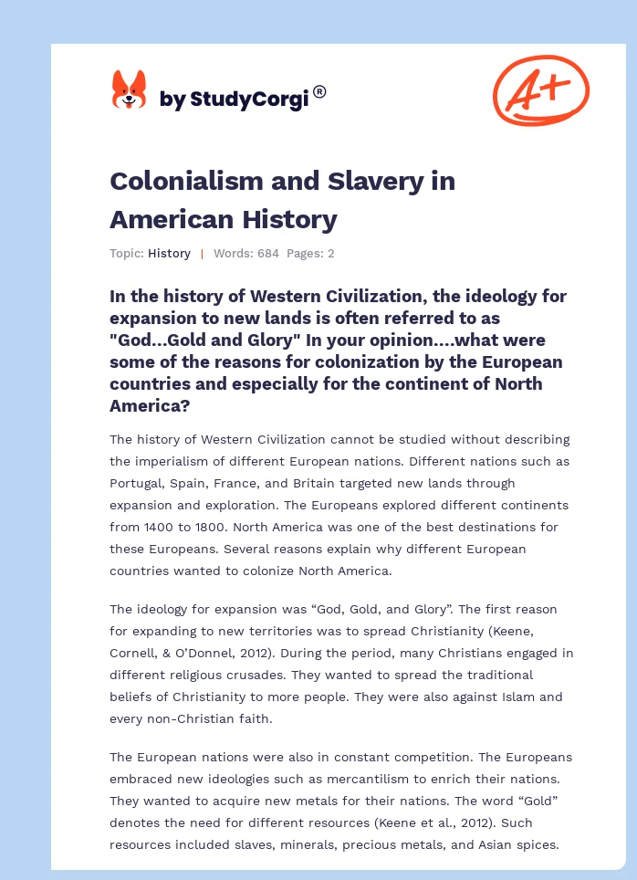 Colonialism and Slavery in American History. Page 1