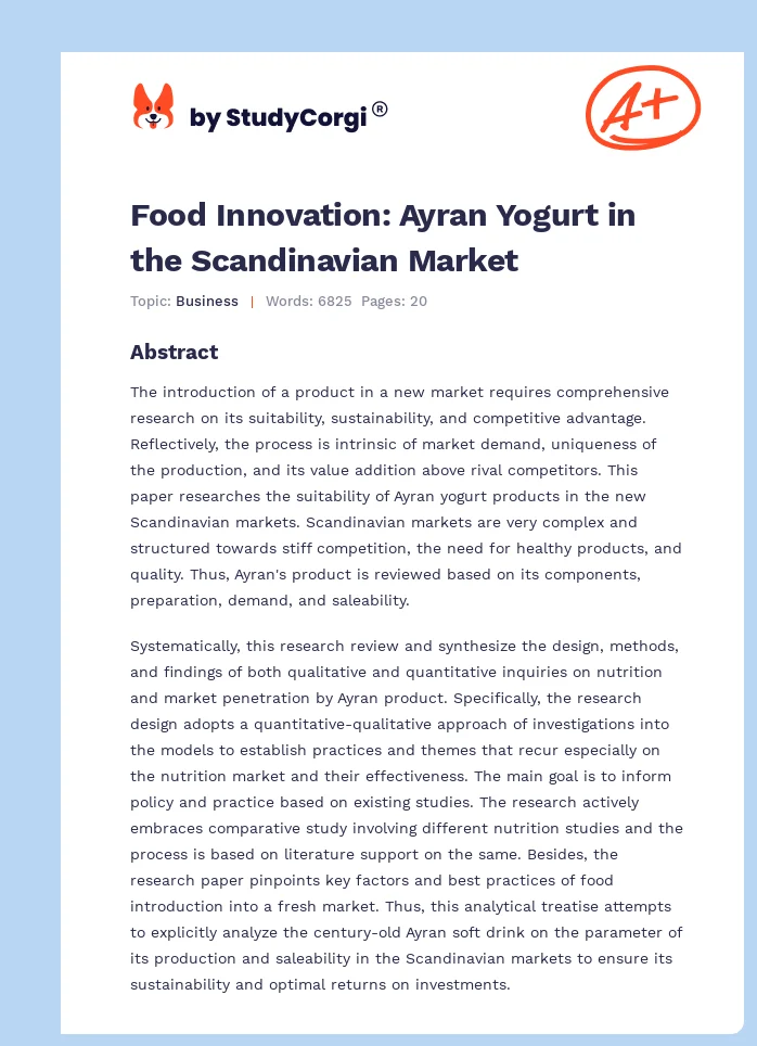 Food Innovation: Ayran Yogurt in the Scandinavian Market. Page 1