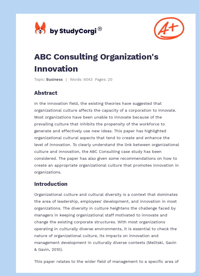 ABC Consulting Organization's Innovation. Page 1