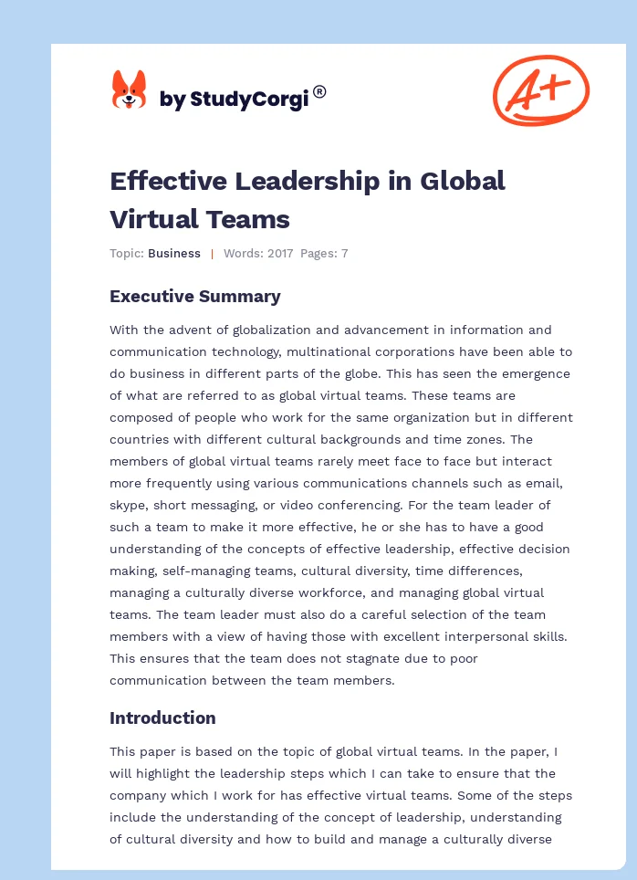 Effective Leadership in Global Virtual Teams. Page 1