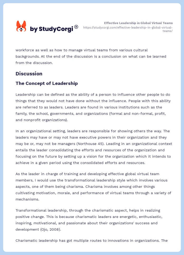 Effective Leadership in Global Virtual Teams. Page 2