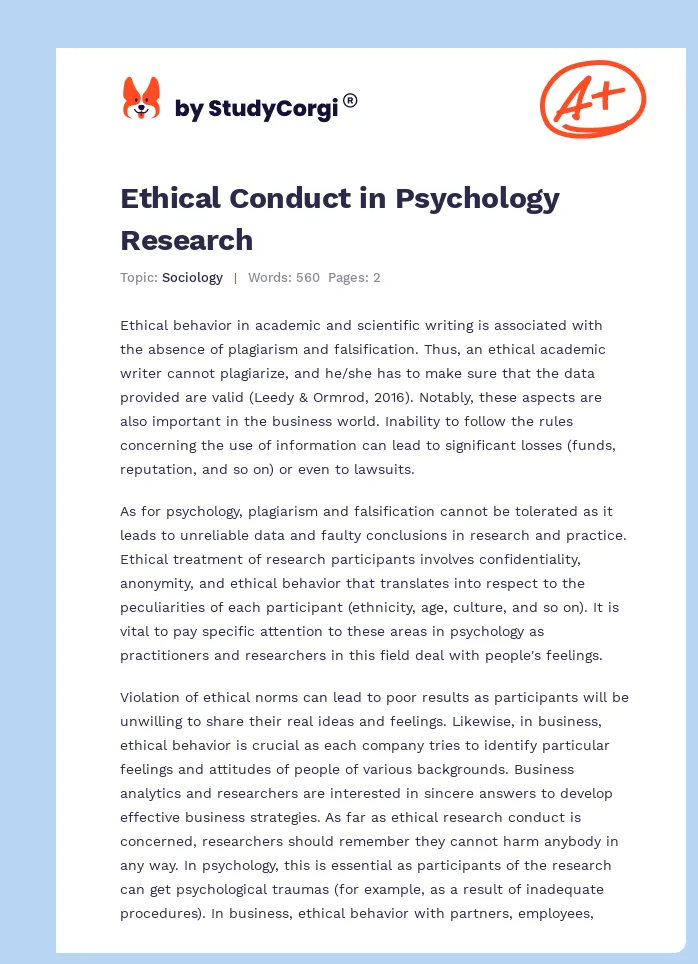 Ethical Conduct in Psychology Research. Page 1