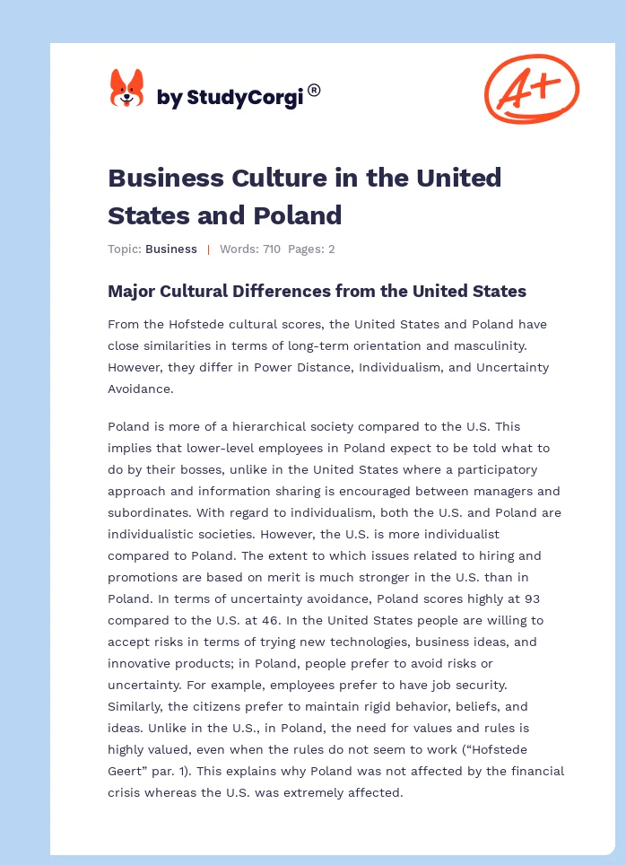Business Culture in the United States and Poland. Page 1