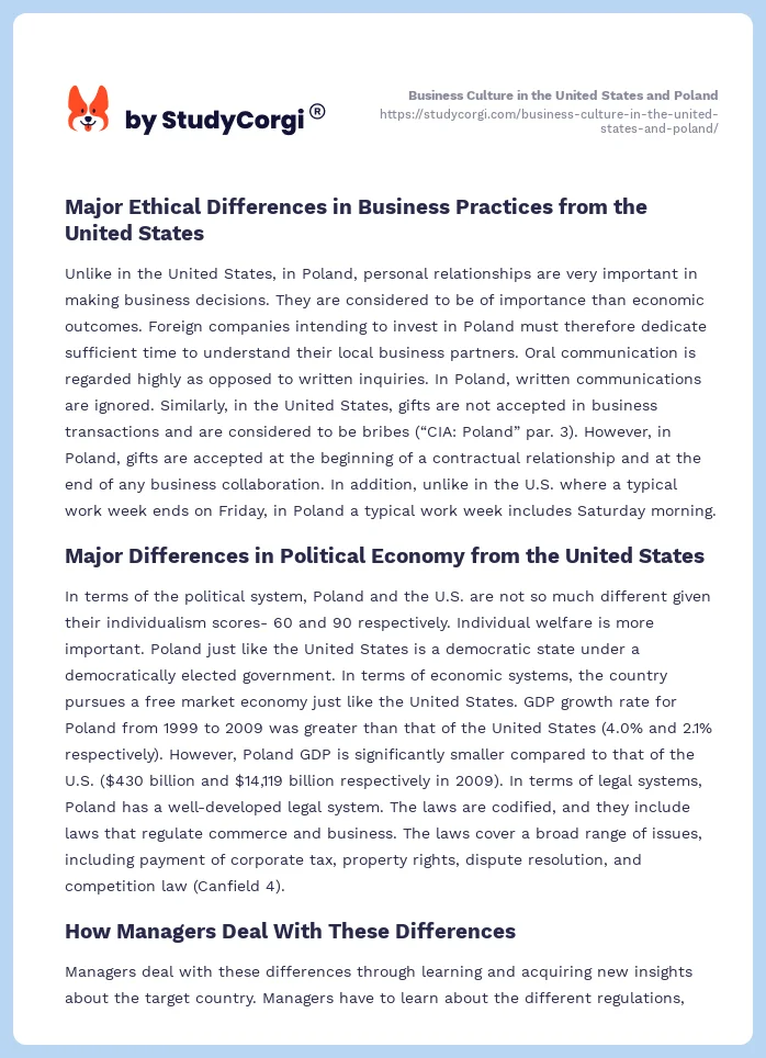 Business Culture in the United States and Poland. Page 2