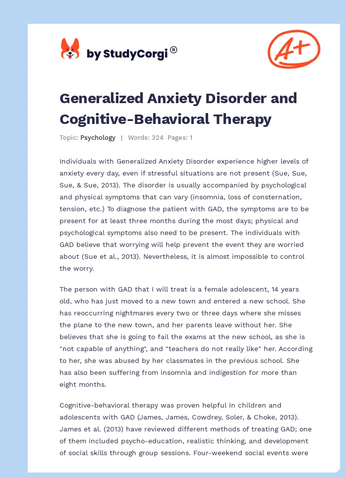 Generalized Anxiety Disorder and Cognitive-Behavioral Therapy. Page 1