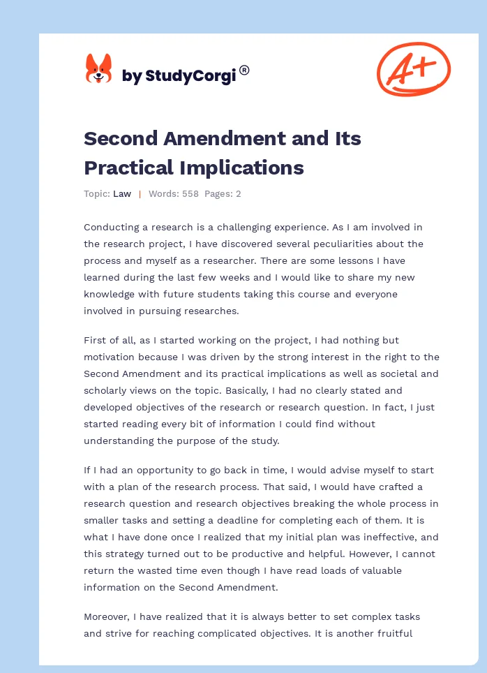 Second Amendment and Its Practical Implications. Page 1